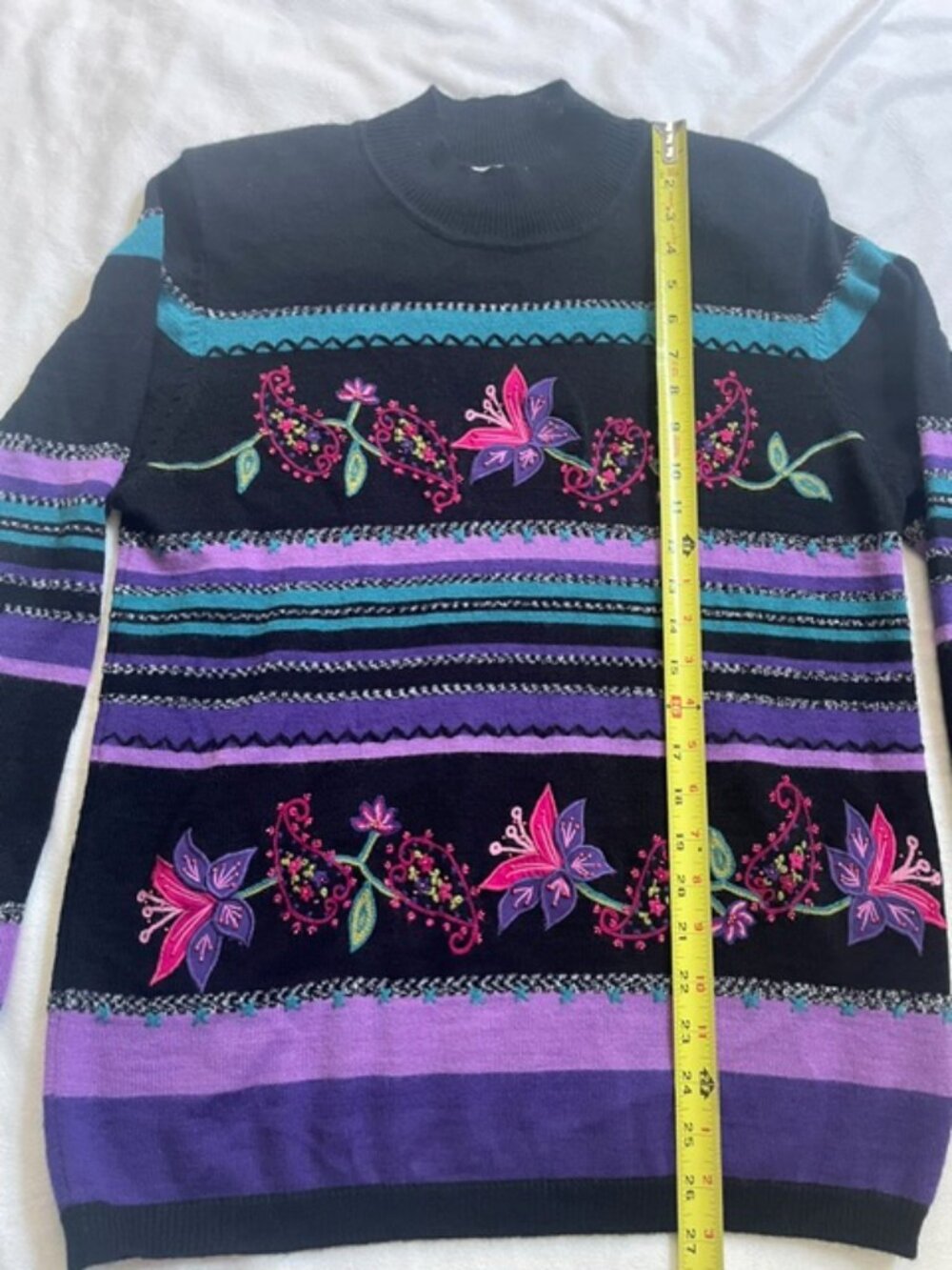 Alfred Dunner Womens Vintage Floral Embroidered Knit Sweater, Purple, Size L - Picture 9 of 12